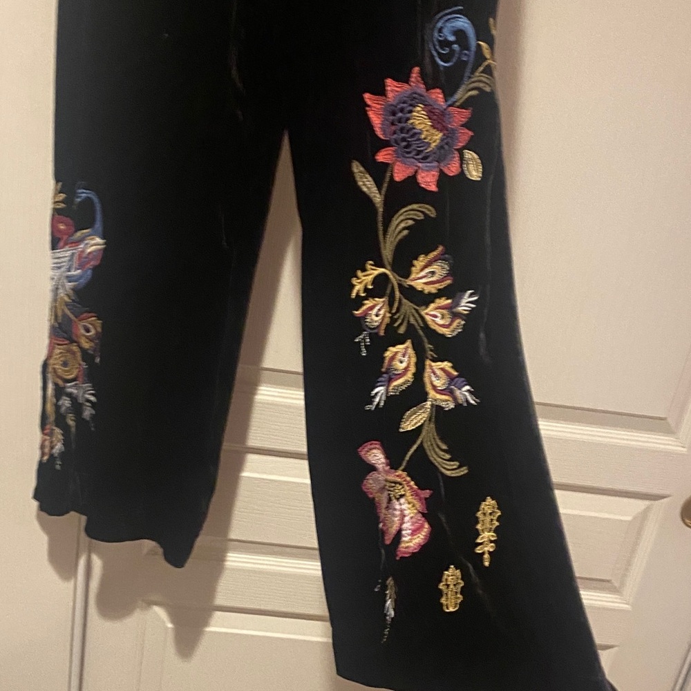 Floral Embroidered Black Velvet Skirt